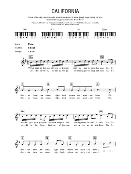 page one of California (Theme from The OC) (Piano Chords/Lyrics)