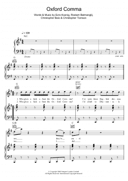 page one of Oxford Comma (Piano, Vocal & Guitar Chords)