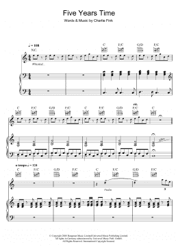 page one of 5 Years Time (Piano, Vocal & Guitar Chords)