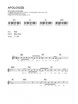 page one of Apologize (Lead Sheet / Fake Book)