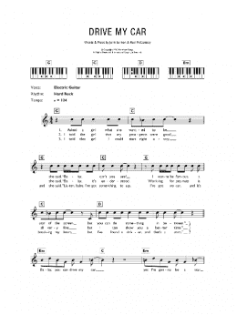 page one of Drive My Car (Piano Chords/Lyrics)