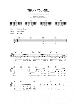 page one of Thank You Girl (Piano Chords/Lyrics)