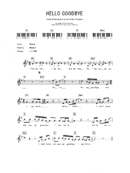 page one of Hello, Goodbye (Piano Chords/Lyrics)