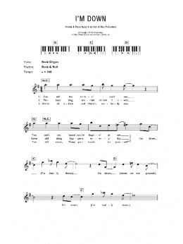 page one of I'm Down (Piano Chords/Lyrics)