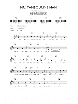 page one of Mr. Tambourine Man (Piano Chords/Lyrics)