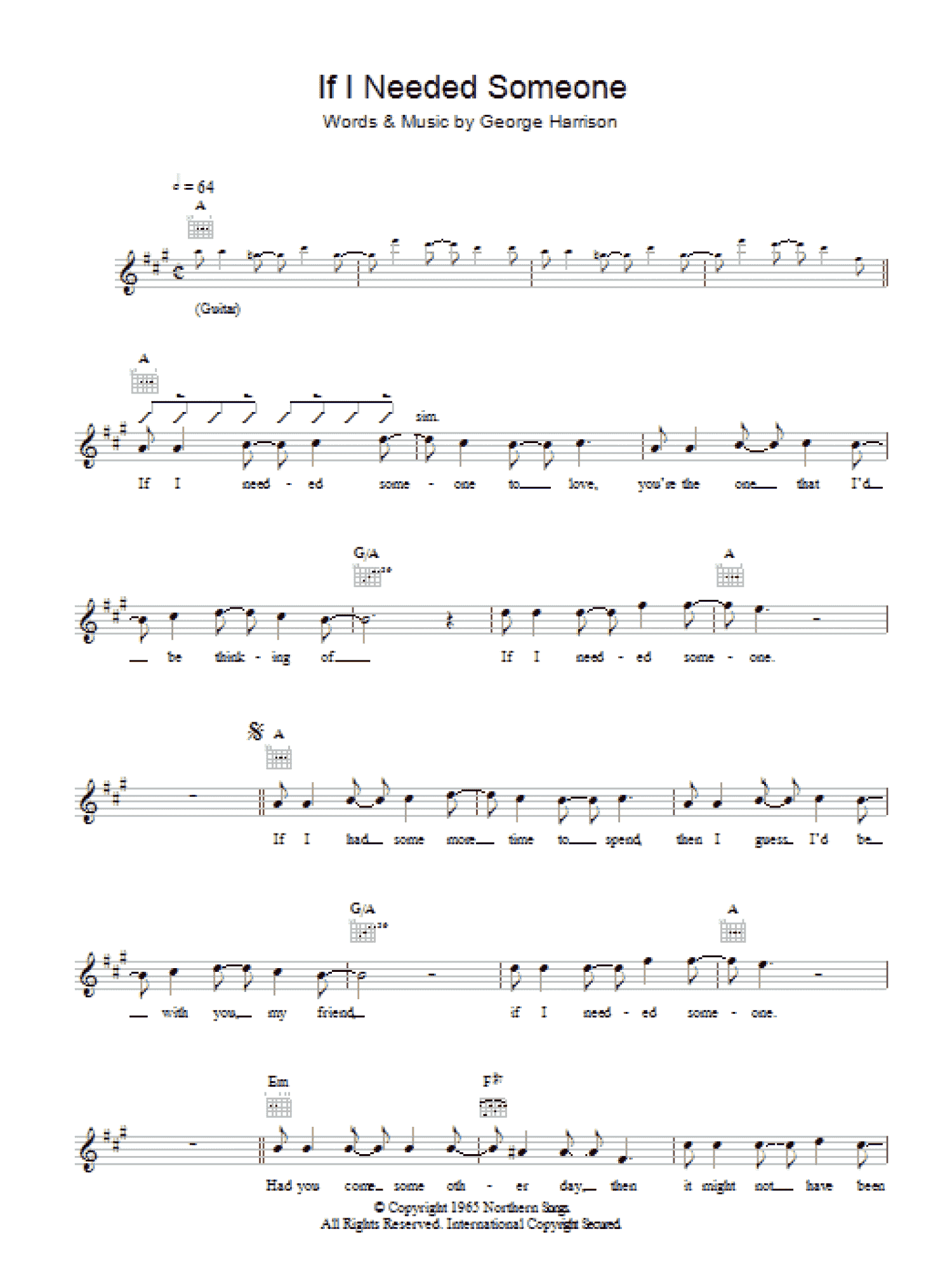 If I Needed Someone (Lead Sheet / Fake Book)