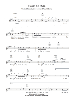 page one of Ticket To Ride (Lead Sheet / Fake Book)