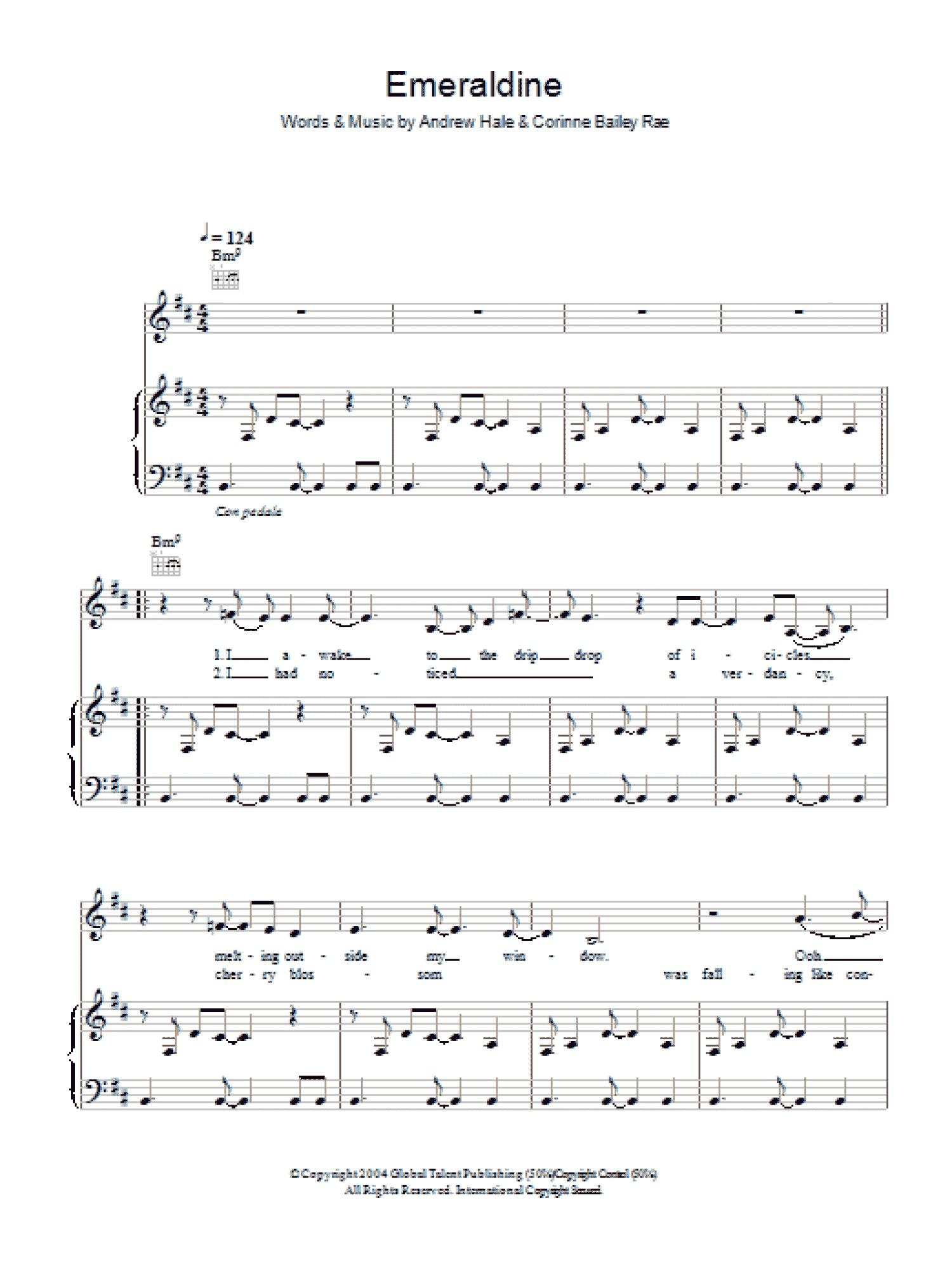 Emeraldine (Piano, Vocal & Guitar Chords)