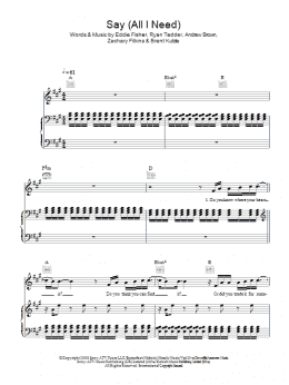 page one of Say (All I Need) (Piano, Vocal & Guitar Chords)