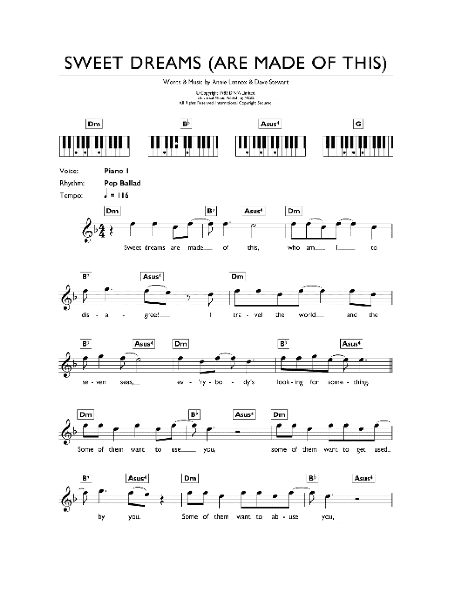 Sweet Dreams (Are Made Of This) (Lead Sheet / Fake Book)