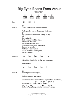 page one of Big Eyed Beans From Venus (Guitar Chords/Lyrics)