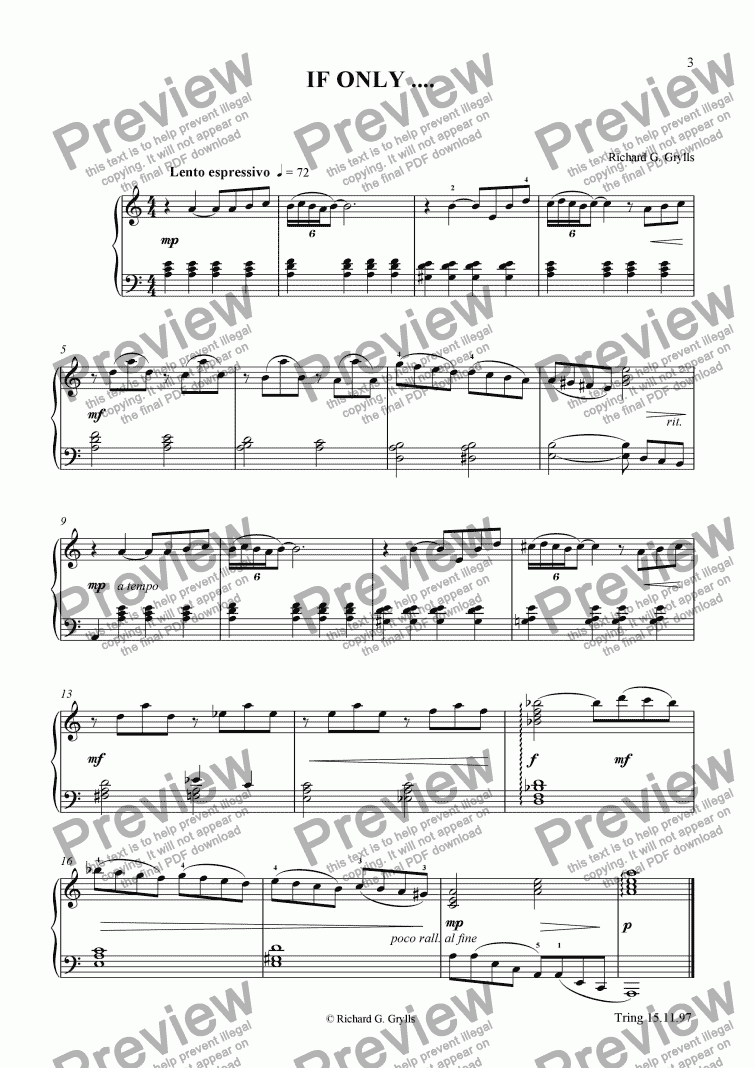 page one of Two Intermediate Pieces for Piano (2. If only....)