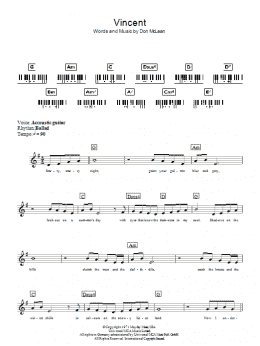 page one of Vincent (Starry Starry Night) (Piano Chords/Lyrics)