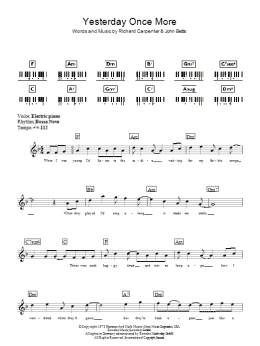 page one of Yesterday Once More (Piano Chords/Lyrics)