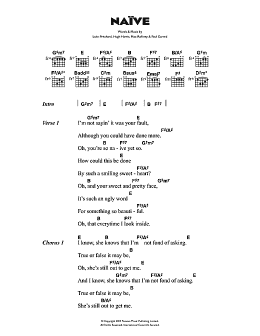 page one of Naive (Guitar Chords/Lyrics)