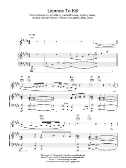 page one of Licence To Kill (Piano, Vocal & Guitar Chords)