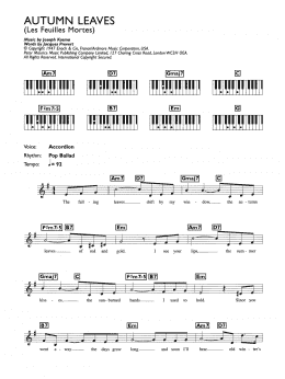 page one of Autumn Leaves (Les Feuilles Mortes) (Piano Chords/Lyrics)