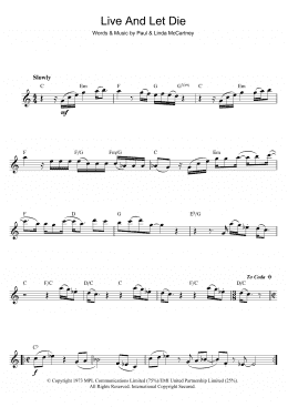 page one of Live And Let Die (theme from the James Bond film) (Flute Solo)