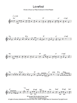page one of Lovefool (Lead Sheet / Fake Book)