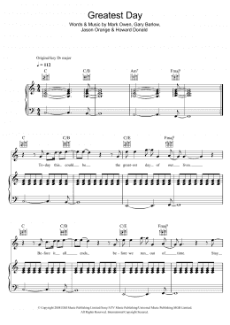 page one of Greatest Day (Piano, Vocal & Guitar Chords)