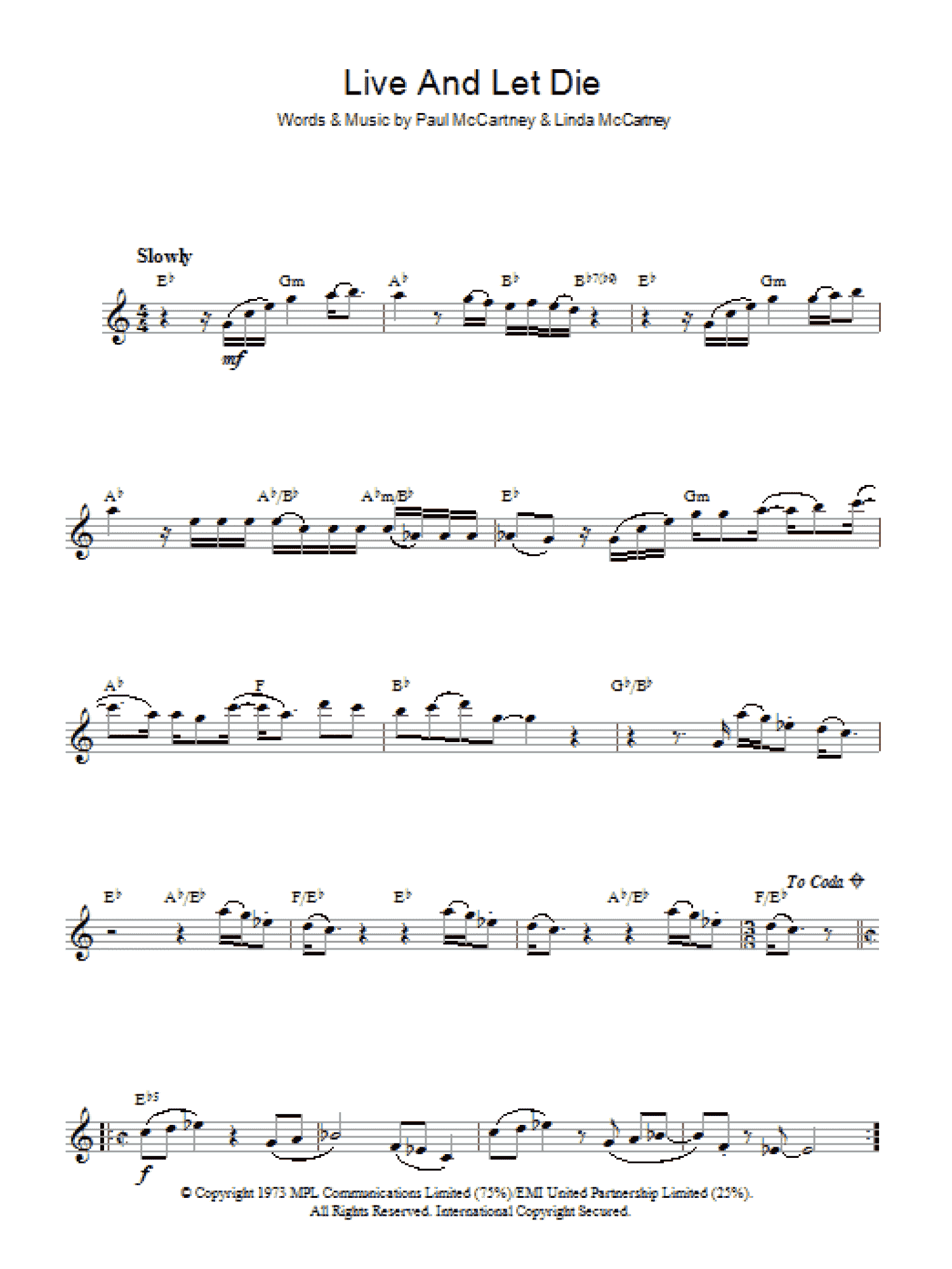 Live And Let Die (Lead Sheet / Fake Book)
