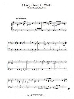 page one of A Hazy Shade Of Winter (Piano Solo)