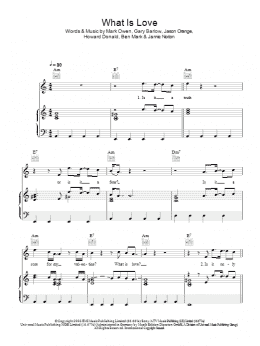 page one of What Is Love (Piano, Vocal & Guitar Chords)
