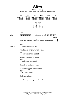 page one of Alive (Guitar Chords/Lyrics)