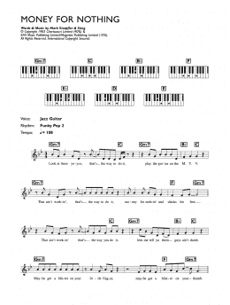 page one of Money For Nothing (Piano Chords/Lyrics)