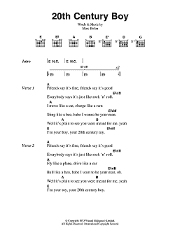 page one of 20th Century Boy (Guitar Chords/Lyrics)