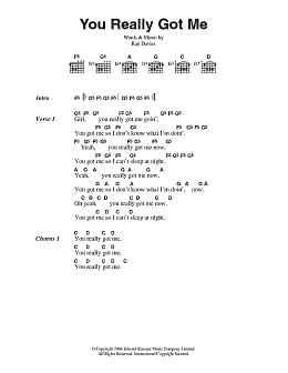 page one of You Really Got Me (Guitar Chords/Lyrics)