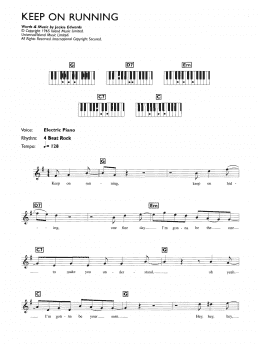 page one of Keep On Running (Piano Chords/Lyrics)