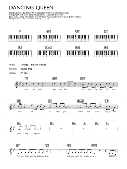 page one of Dancing Queen (Piano Chords/Lyrics)