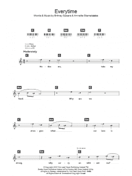 page one of Everytime (Piano Chords/Lyrics)
