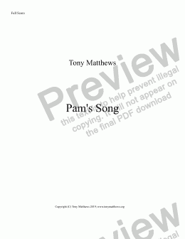 page one of Pam's Song (2Fl, 2Ob, 2Cl, 2Bs, 2Hn, 2Tr, Timp, Cym, Piano, Strings)