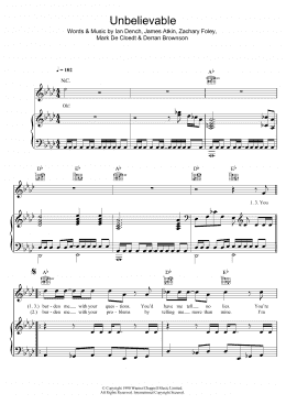 page one of Unbelievable (Piano, Vocal & Guitar Chords)