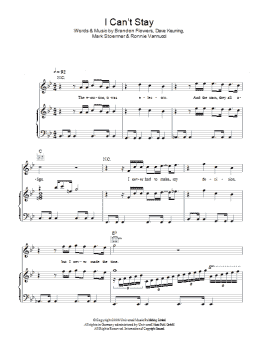 page one of I Can't Stay (Piano, Vocal & Guitar Chords)