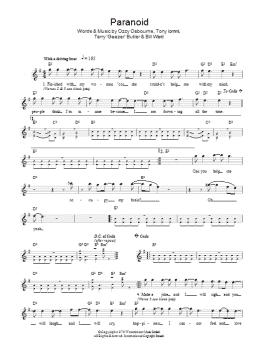 page one of Paranoid (Lead Sheet / Fake Book)