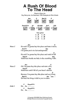 page one of A Rush Of Blood To The Head (Guitar Chords/Lyrics)