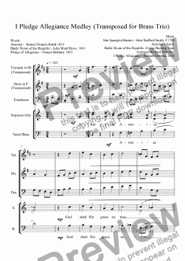 page one of I Pledge Allegiance Medley (Transposed for Brass Trio)