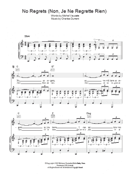 page one of No Regrets (Non, Je Ne Regrette Rien) (Piano, Vocal & Guitar Chords)