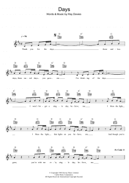 page one of Days (Lead Sheet / Fake Book)