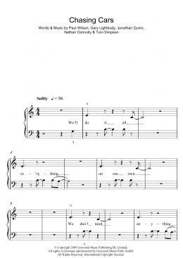 page one of Chasing Cars (5-Finger Piano)
