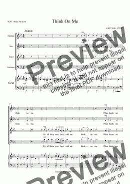page one of Think On Me-SATB Piano