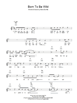 page one of Born To Be Wild (Lead Sheet / Fake Book)