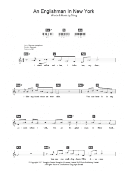 page one of An Englishman In New York (Piano Chords/Lyrics)
