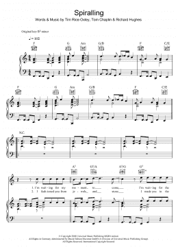 page one of Spiralling (Piano, Vocal & Guitar Chords)
