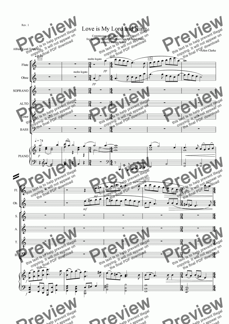 page one of Love is My Lord and King-SATB Piano