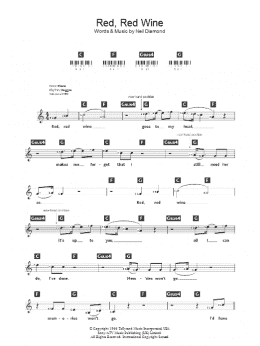 page one of Red, Red Wine (Piano Chords/Lyrics)