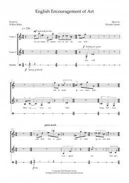 page one of English Encouragement of Art (for soprano, mezzo-soprano and percussion) (Piano & Vocal)